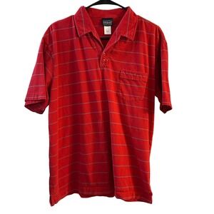 Patagonia Men's Red Blue Stripe Organic Cotton Polo Shirt Outdoors Size L